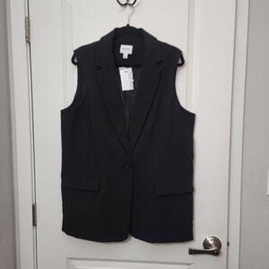 Nine West Black Sleeveless Long Blazer Vest